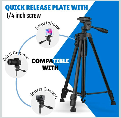 3366 Aluminum Tripod (55-Inch), Universal Lightweight Tripod with Mobile Phone Holder Mount & Carry Bag for All Smart Phones, Gopro, Cameras