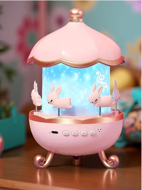 Froska Alloy Steel Bunny Night Light Cabin Projector Lamp 360°Rotatable LED Night Lamp for Kids RoomDecor,Kids Night Lights for Girls 6 Film Shade, Star Projector,USB Powered