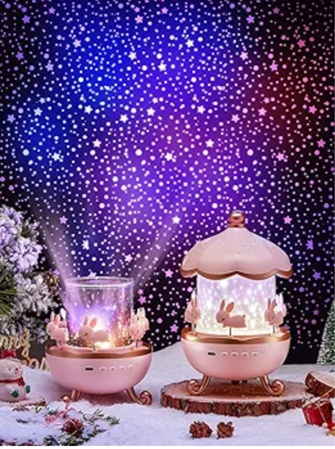 Froska Alloy Steel Bunny Night Light Cabin Projector Lamp 360°Rotatable LED Night Lamp for Kids RoomDecor,Kids Night Lights for Girls 6 Film Shade, Star Projector,USB Powered